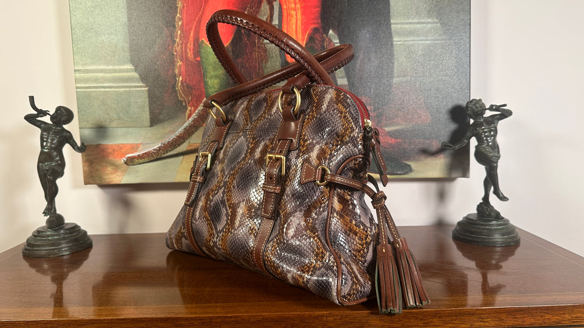Dooney & Bourke Domed Buckle Satchel Python Embossed